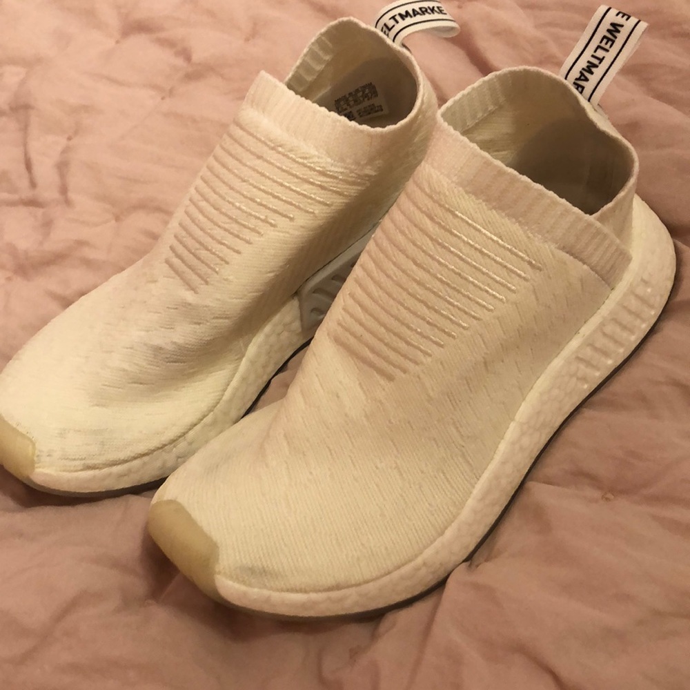 White Adidas Nmd sock shoes